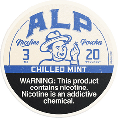 Nicotine pouch packaging with vintage design and warning label.