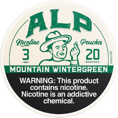 Vintage-style packaging for ALP Nicotine Pouches with a warning label.
