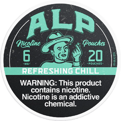 Nicotine pouch packaging with branding and warning label