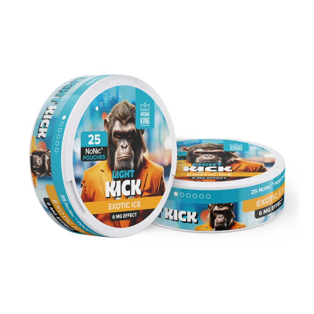 Two containers of Light Kick exotic ice flavor product on a white background