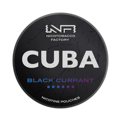 Nicotobacco Factory Cuba Black Currant nicotine pouches packaging on a white background