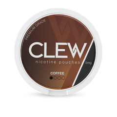 CLEW nicotine pouches container with 'Coffee' flavor on a white background