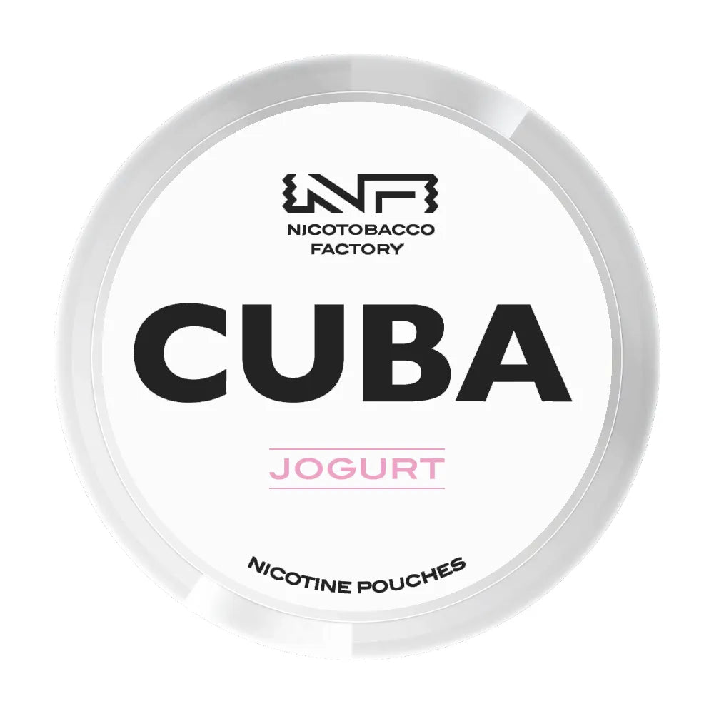 Cuba Jogurt nicotine pouches container on a white background
