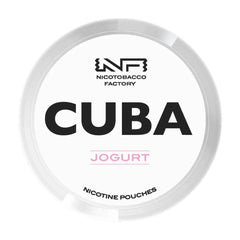 Cuba Jogurt nicotine pouches container on a white background