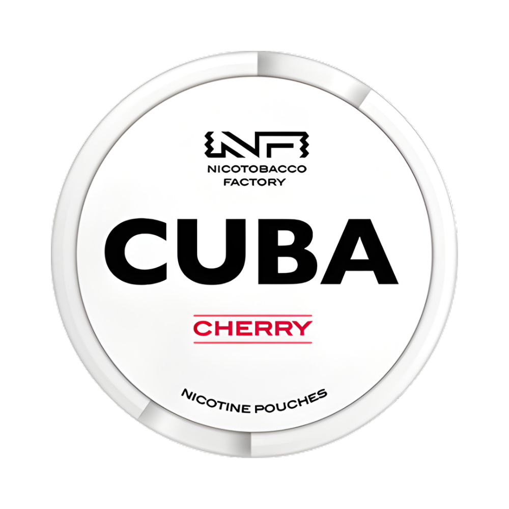 Nicotabacco Factory Cuba Cherry nicotine pouches packaging on a white background