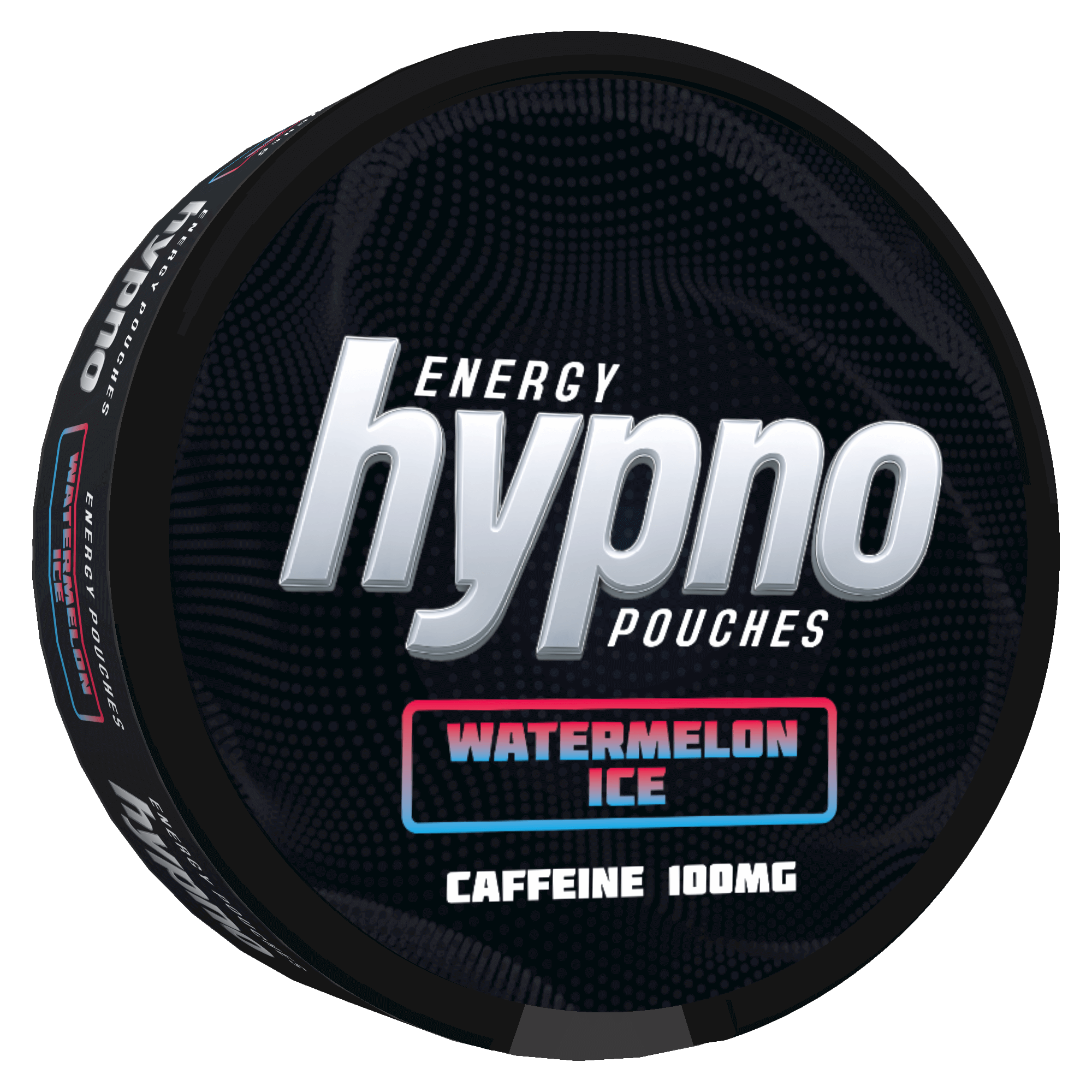 Hypno Energy Pouches container with 'Watermelon Ice' flavor on a black background