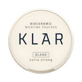 Bioceramic nicotine pouches container with 'KLAR' branding on a white background