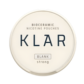 Bioceramic nicotine pouches container with 'KLAR' branding on a white background