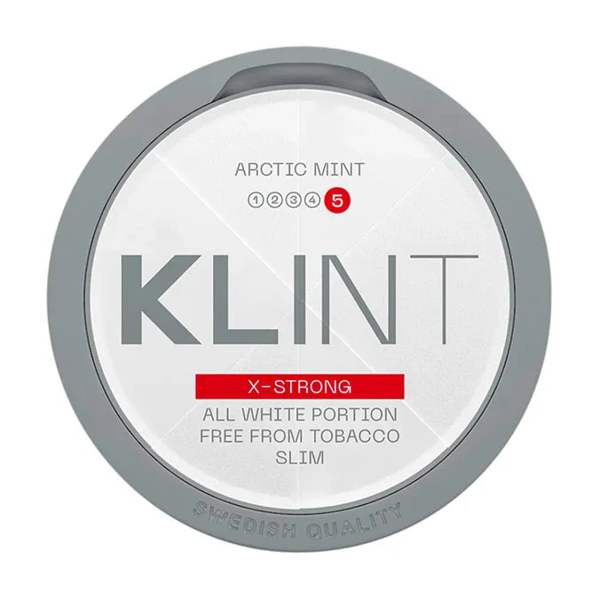 Klint Arctic Mint X-Strong tobacco-free product packaging on a white background