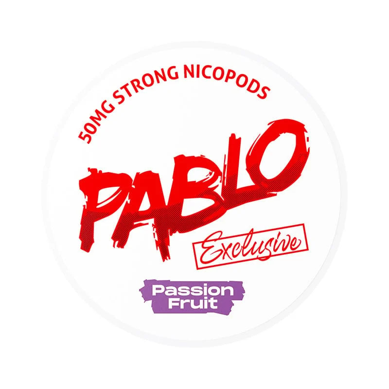 Pablo vape pod packaging with red and purple text on a white background