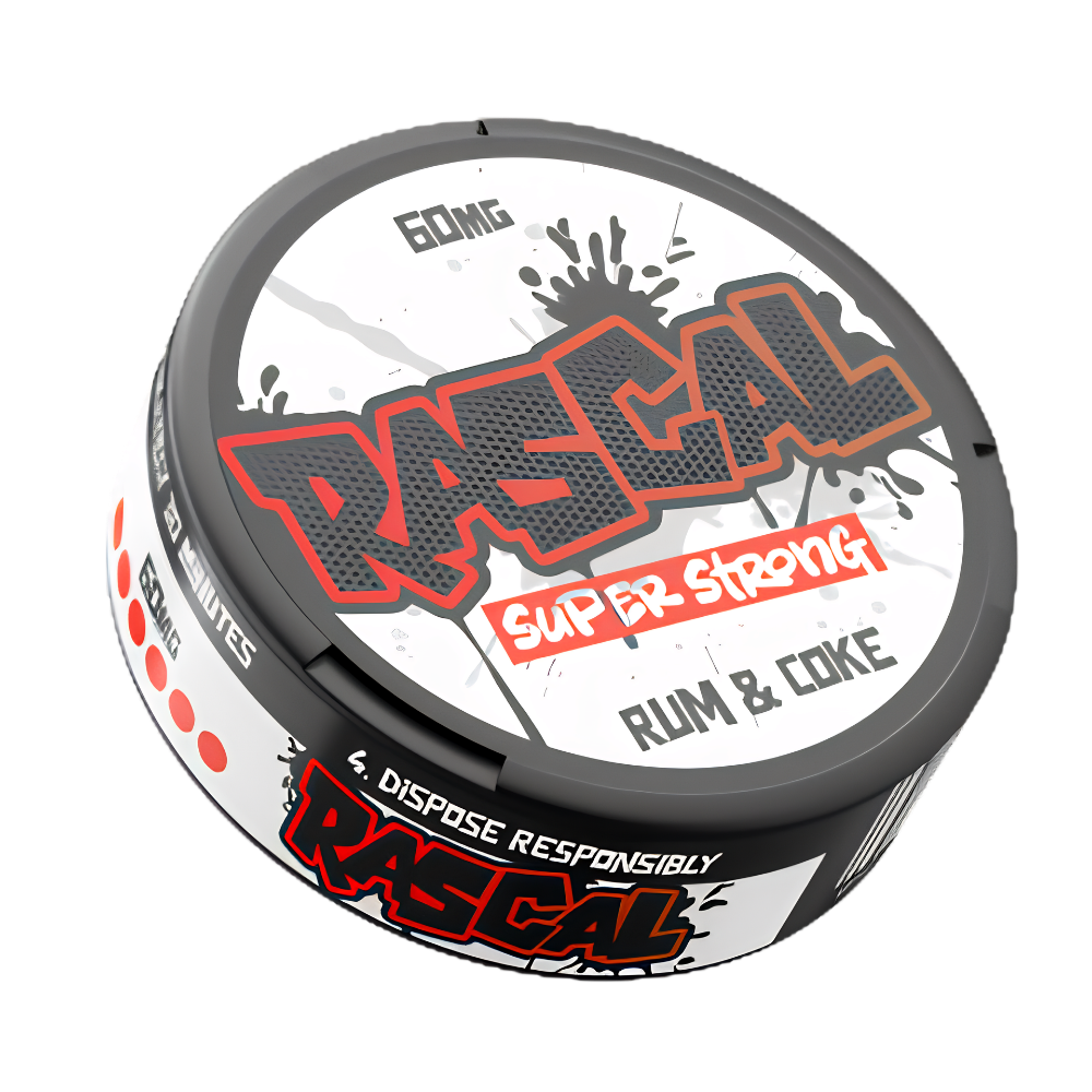 Rascal Super Strong Rum & Coke flavored product packaging on a white background