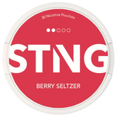 STING Berry Seltzer nicotine pouch container with red label and white text.