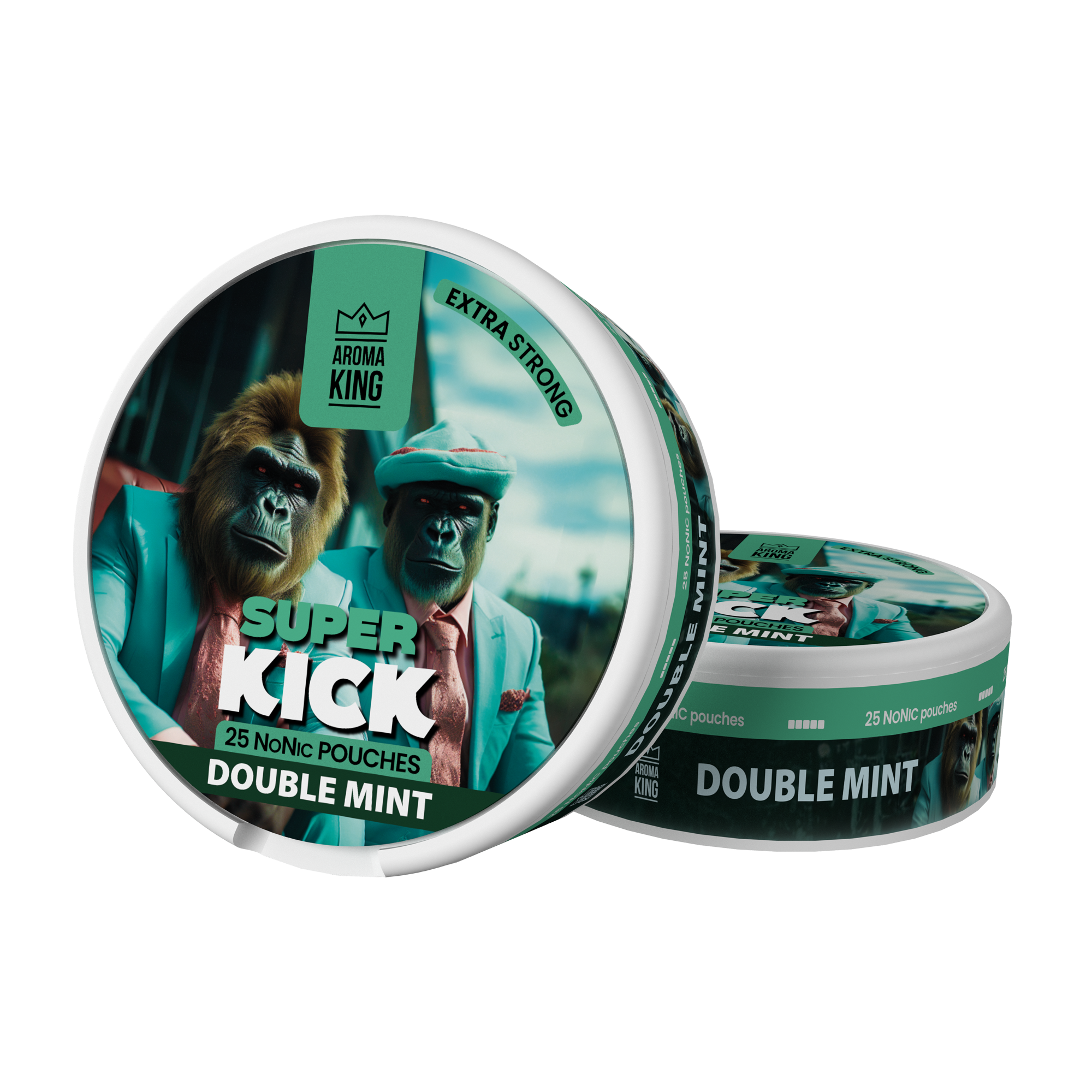 Super Kick Double Mint pouch packaging with two apes on a white background
