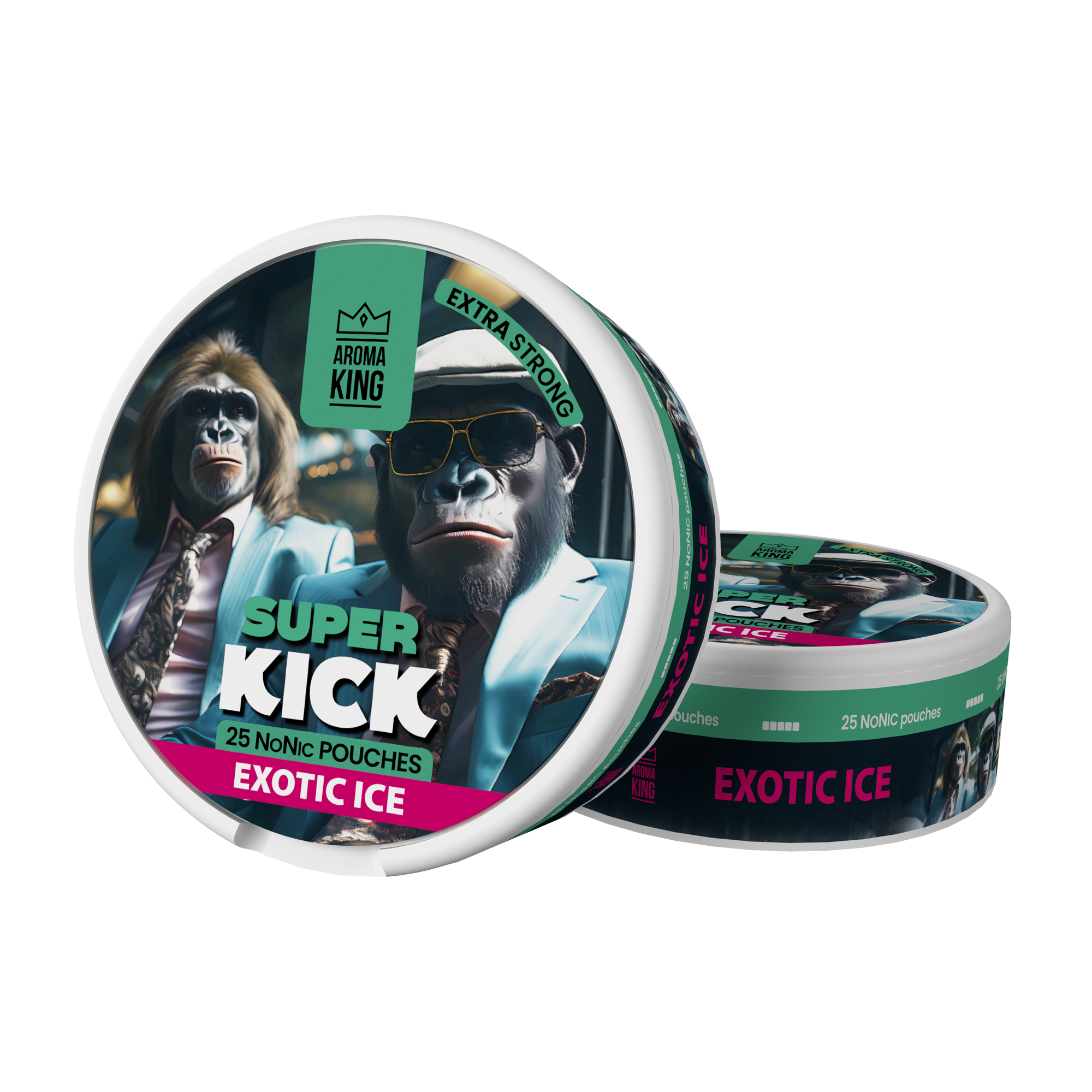 Super Kick Exotic Ice packaging with monkey characters on a white background