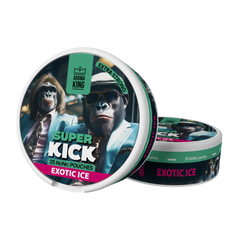 Super Kick Exotic Ice packaging with monkey characters on a white background