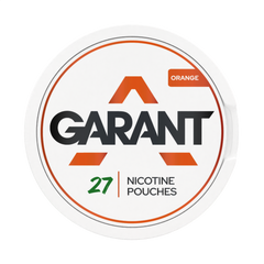 Garant nicotine pouch container with branding and product details on a white background