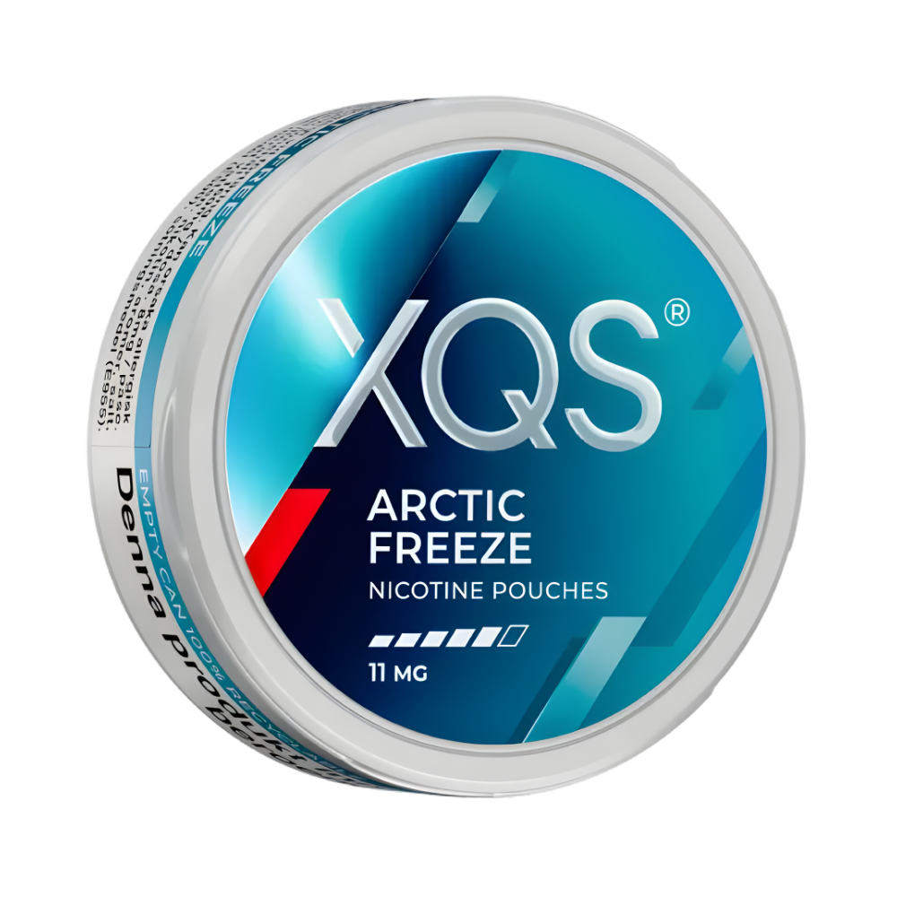 XQS Arctic Freeze nicotine pouches container on a white background