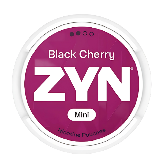 ZYN Black Cherry nicotine pouches packaging on a white background