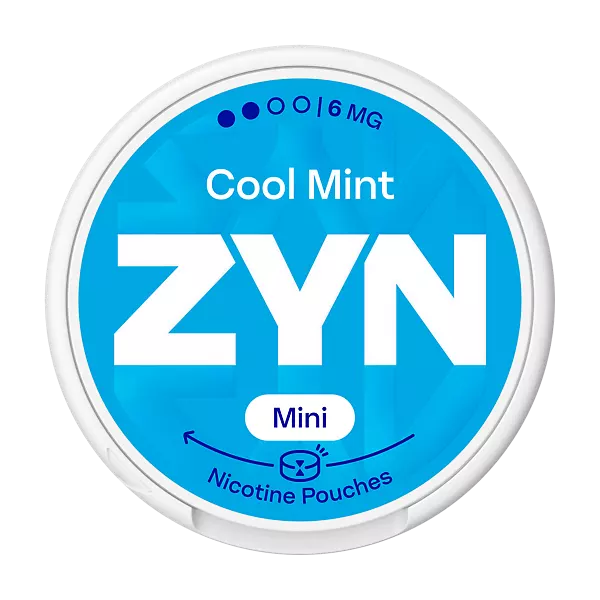 ZYN Cool Mint Mini nicotine pouches container on a white background