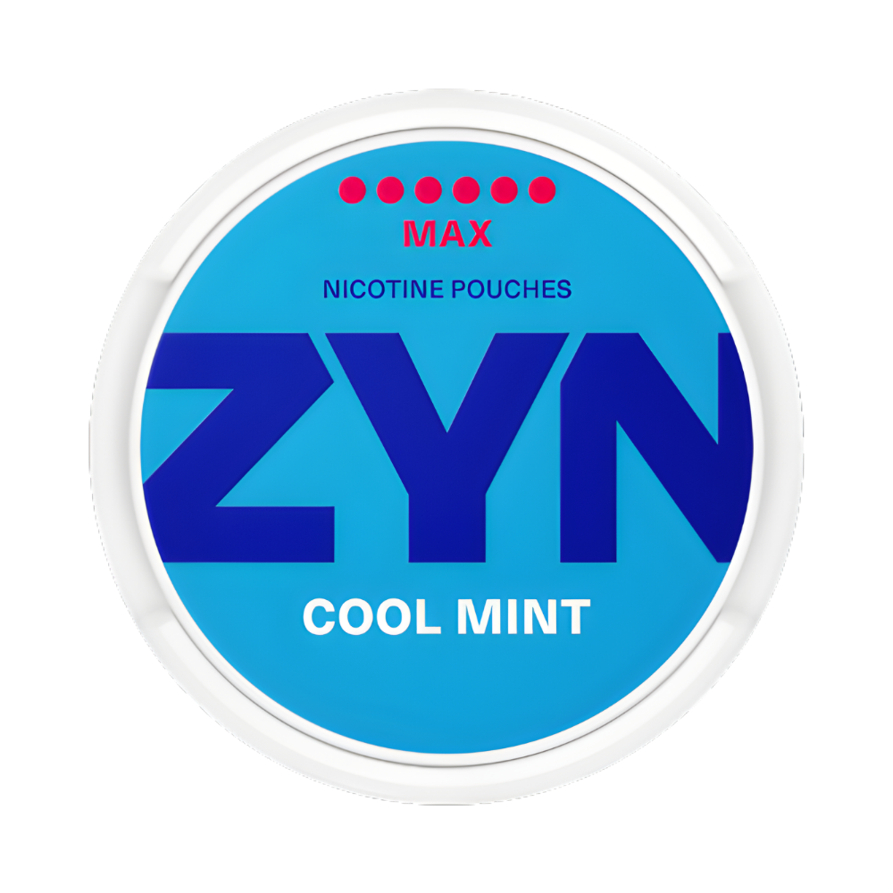 ZYN nicotine pouch container with blue and white design on a white background