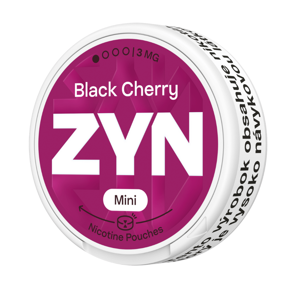 ZYN Black Cherry nicotine pouches packaging on a white background