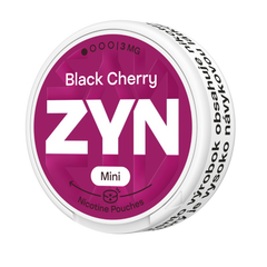 ZYN Black Cherry nicotine pouches packaging on a white background