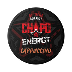 Circular product packaging with 'Chapo Energy' branding on a black background