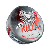KILLA Cola slim pouch can with winged skull design and intense red-black background