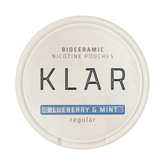 Bioceramic nicotine pouches container with 'KLAR' branding on a white background