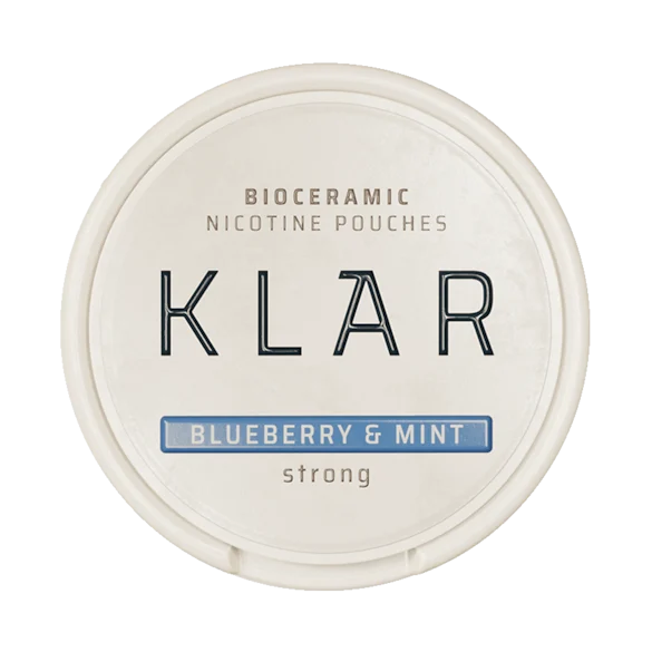 Bioceramic nicotine pouches container with 'Klar' branding on a white background