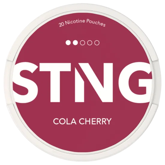 STING Cola Cherry nicotine pouch container on a white background