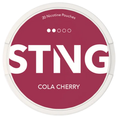 STING Cola Cherry nicotine pouch container on a white background
