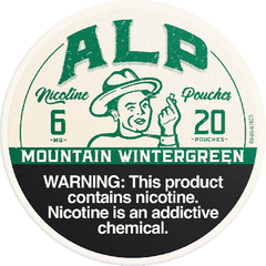 ALP Nicotine Pouches label with a vintage design and warning text.
