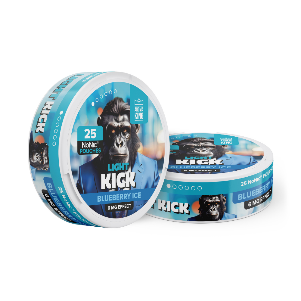 Two containers of Light Kick Blueberry Ice flavor on a white background