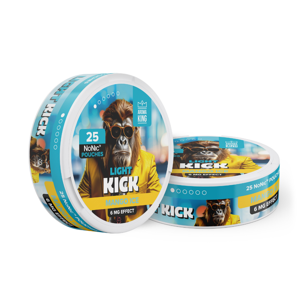 Two containers of Light Kick product with a monkey graphic on a white background
