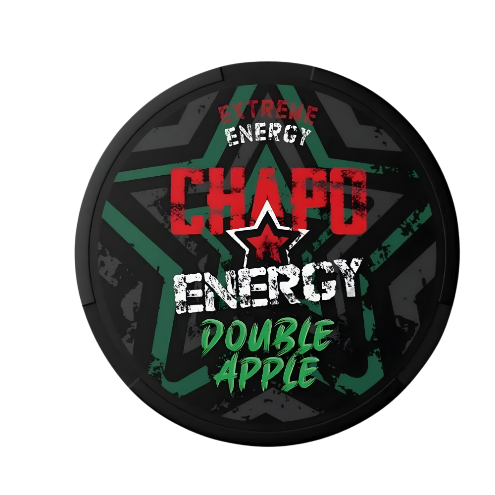 Circular product with 'Chapo' branding and text on a black background