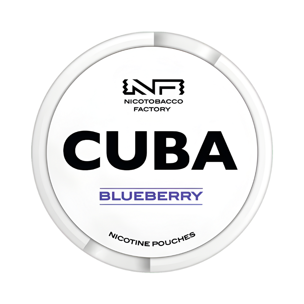 Nicotobacco Factory Cuba Blueberry nicotine pouches packaging on a white background