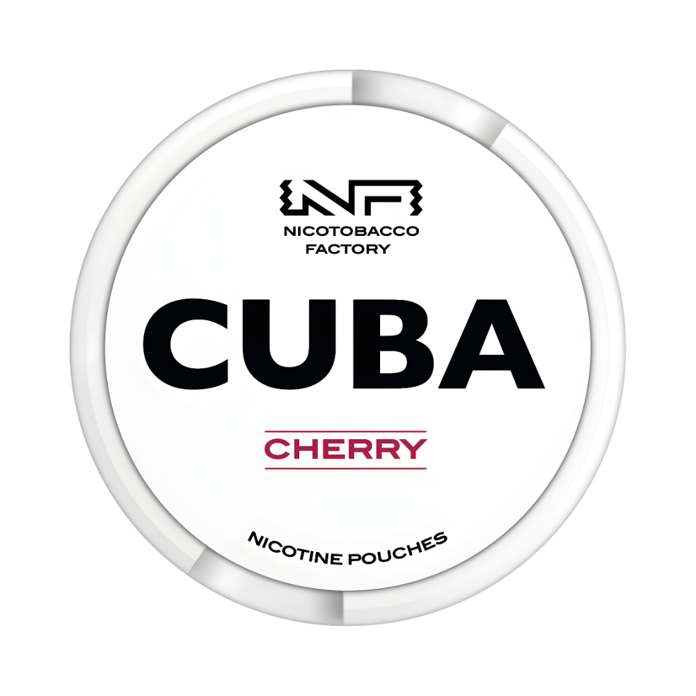 Nicotabacco Factory Cuba Cherry nicotine pouches packaging on a white background