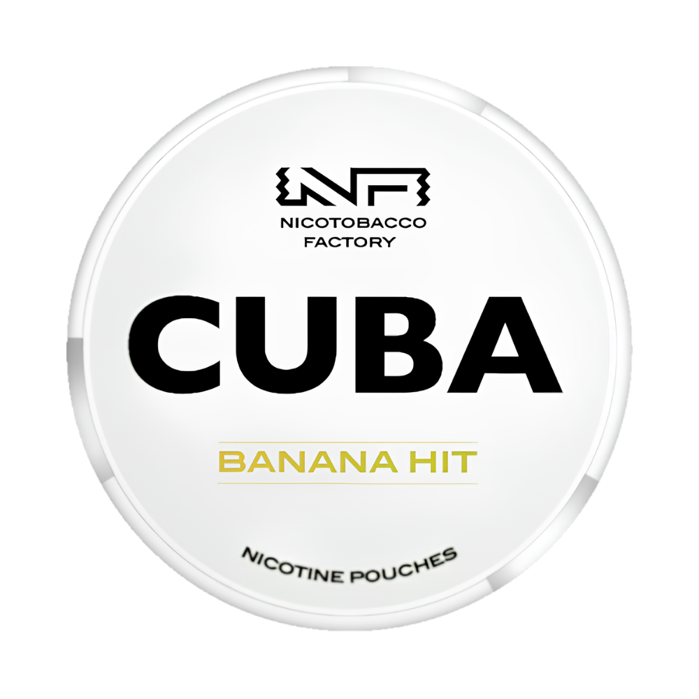 Pouch container with 'Cuba Banana Hit' branding on a white background