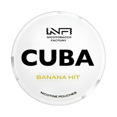 Pouch container with 'Cuba Banana Hit' branding on a white background