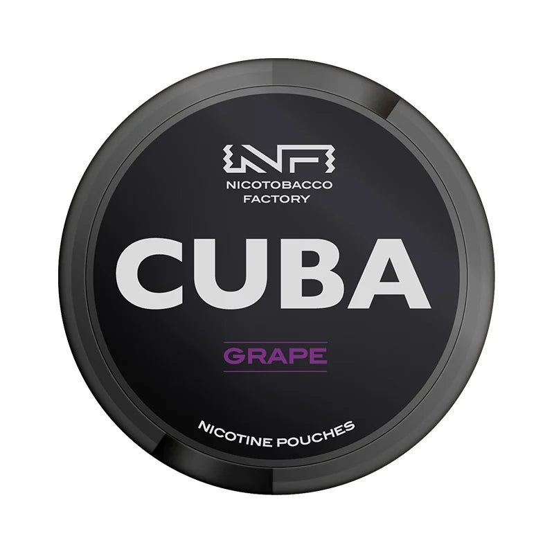 Nicotobacco Factory Cuba Grape nicotine pouches container on a white background