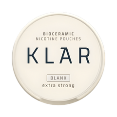 Bioceramic nicotine pouches container with 'KLAR' branding on a white background