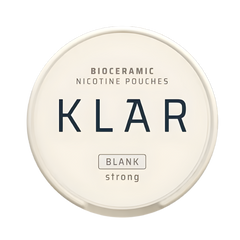 Bioceramic nicotine pouches container with 'KLAR' branding on a white background
