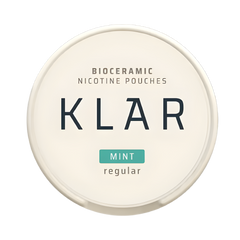 Bioceramic nicotine pouches container with 'KLAR' branding on a white background