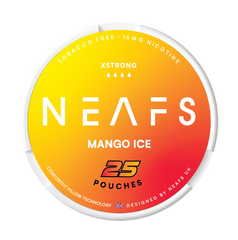 NEAFS Mango Ice packaging with gradient yellow to red design on a white background