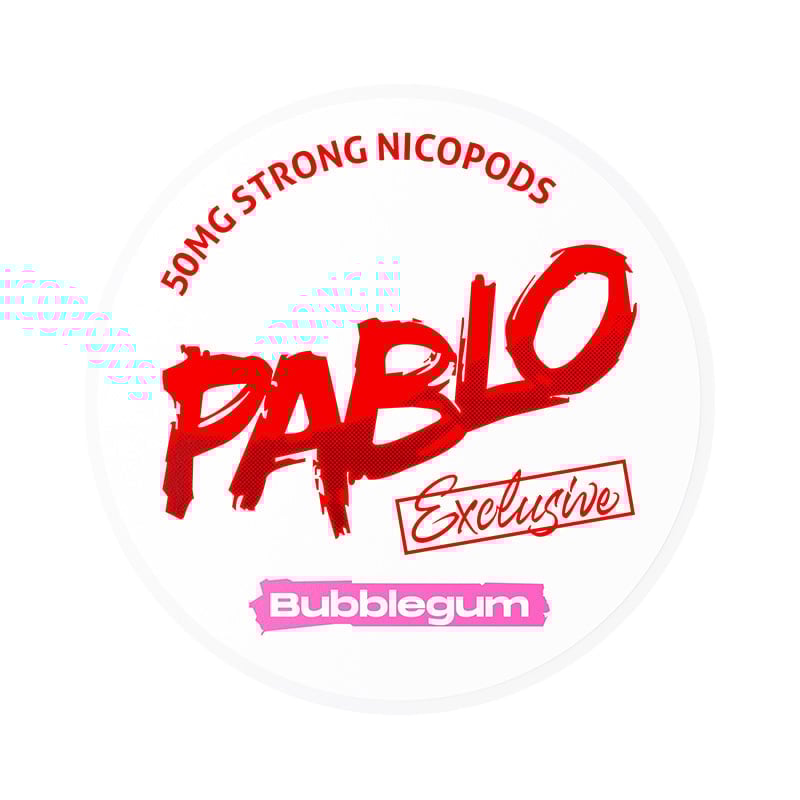 Circular product label with red and pink text on a white background