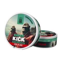 Two containers of Super Kick Cola Ice with gorilla graphics on a white background