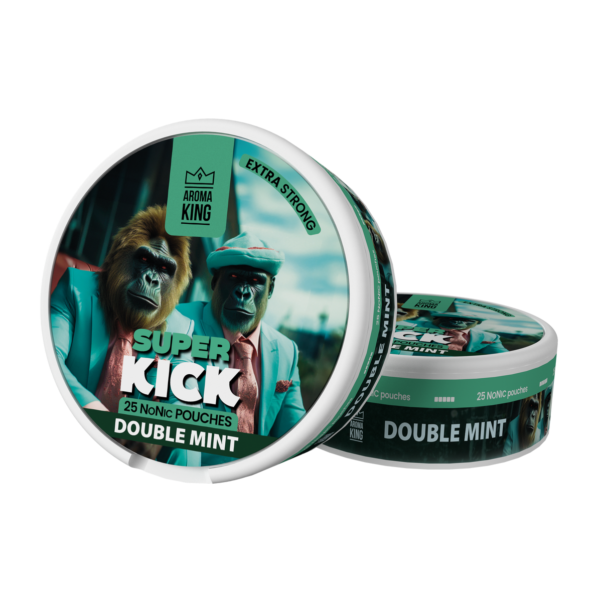 Super Kick Double Mint pouch packaging with two apes on a white background
