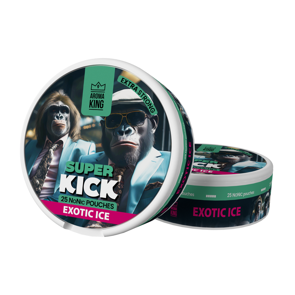Super Kick Exotic Ice packaging with monkey characters on a white background