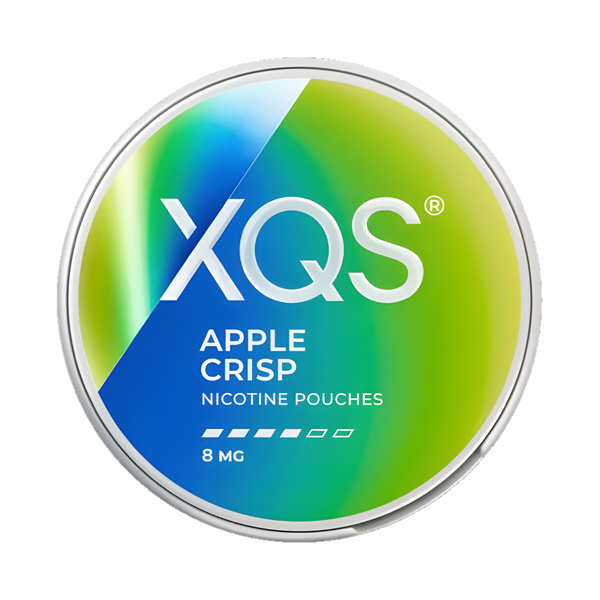 XQS Apple Crisp nicotine pouches container on a white background